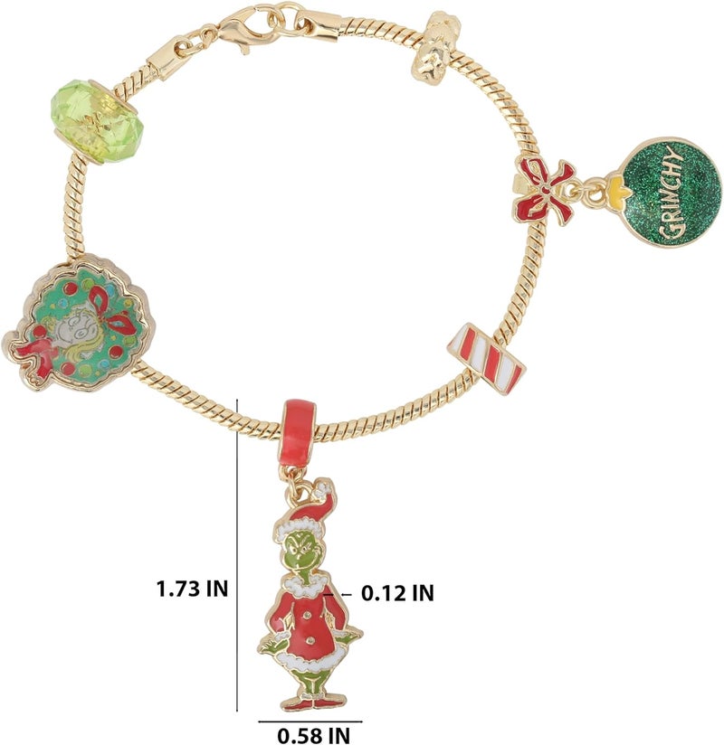 SALLY ROSE The Grinch Charm Bracelet for Women 7", Gold-Tone Grinch Jewelry Official License, Christmas Bracelets - Image 5